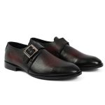 Men's Twotone Black & Burgundy Leather Monk Strap