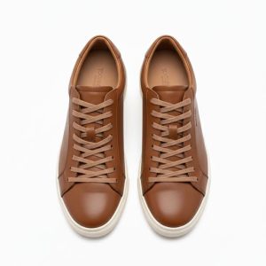 Men's Brown Leather Sneakers Casual Lowtop Trainers Bella