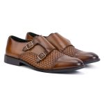 Men's Brown Leather Double Monk Strap Dress Shoes